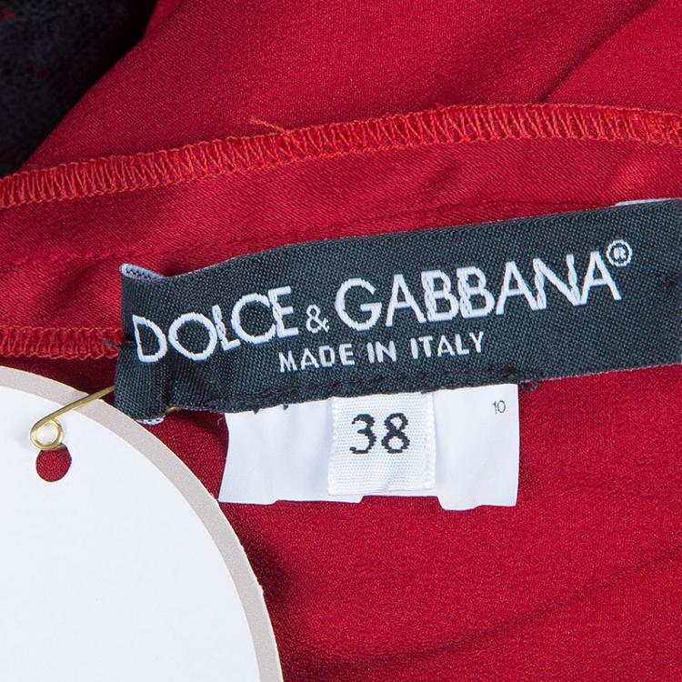 Pre Owned Dolce And Gabbana Red Silk Lace Top S