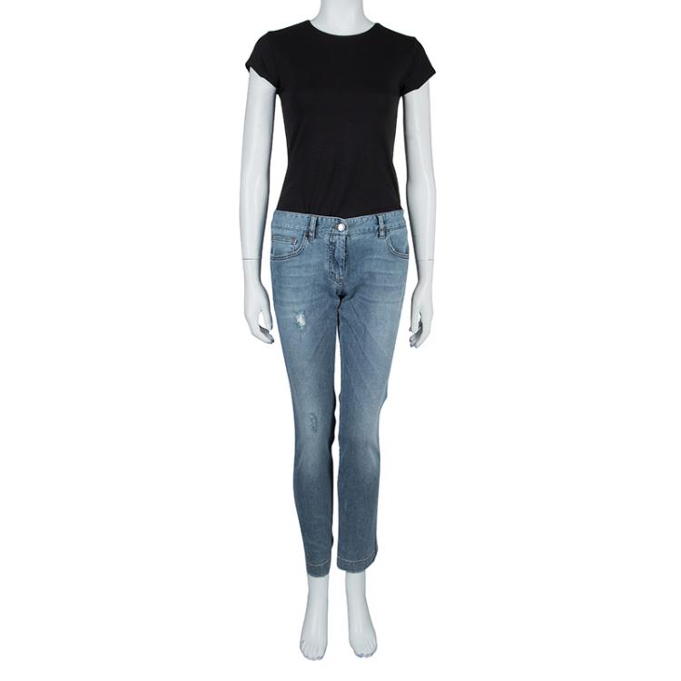 Pre Owned Dolce and Gabbana Blue Light Wash Denim Distressed Faded Jeans M