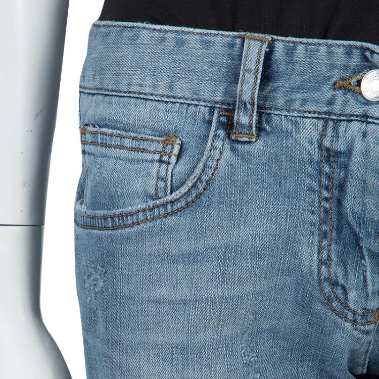 Pre Owned Dolce and Gabbana Blue Light Wash Denim Distressed Faded Jeans M