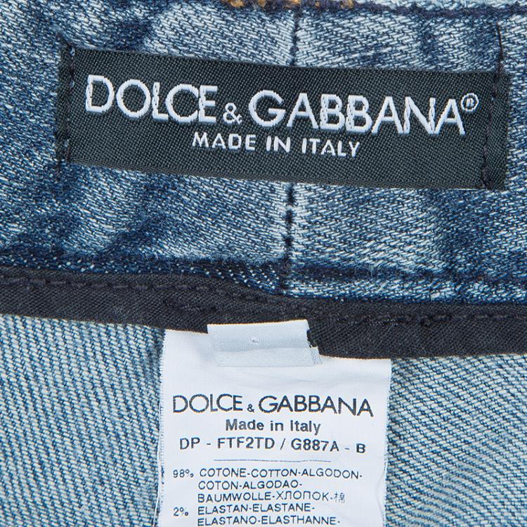Pre Owned Dolce and Gabbana Blue Light Wash Denim Distressed Faded Jeans M