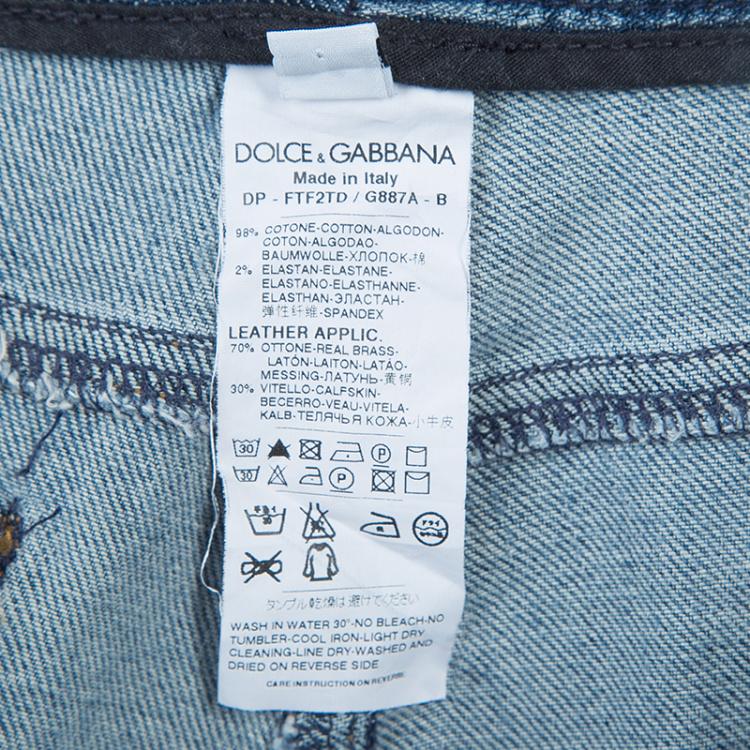 Pre Owned Dolce and Gabbana Blue Light Wash Denim Distressed Faded Jeans M