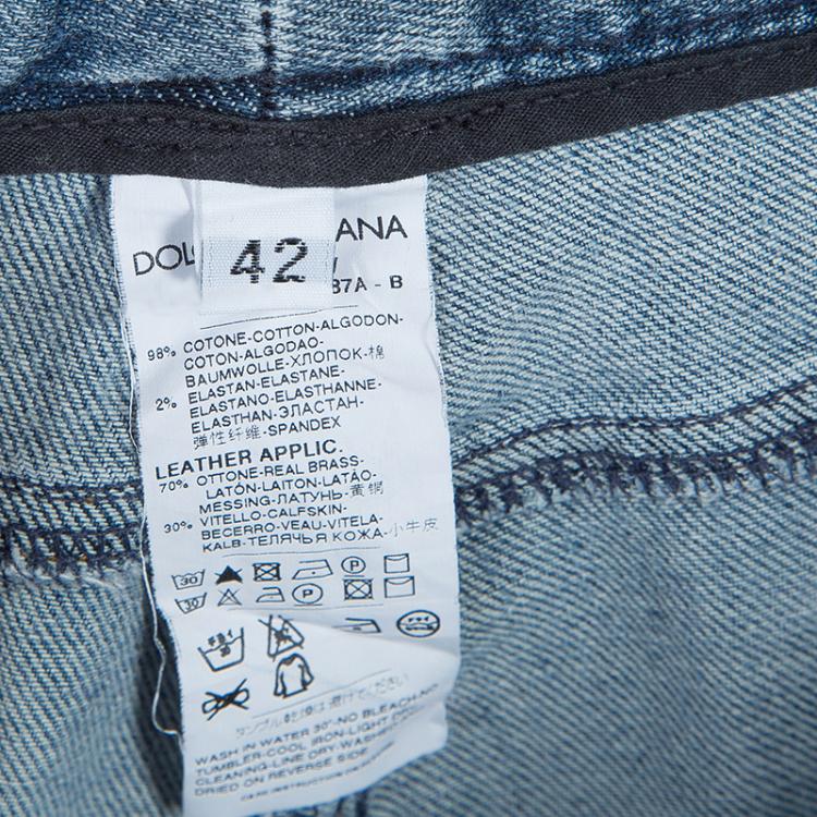 Pre Owned Dolce and Gabbana Blue Light Wash Denim Distressed Faded Jeans M