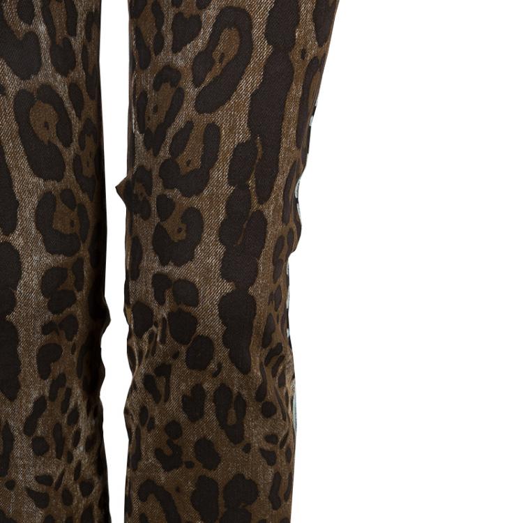 Pre Owned Dolce and Gabbana Brown Leopard Print Denim Jeans M