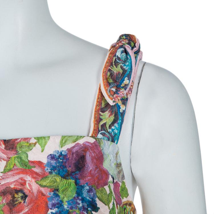 مملوكة مسبقًا Dolce and Gabbana Multicolor Floral Print Brocade Sleeveless Crop Top S