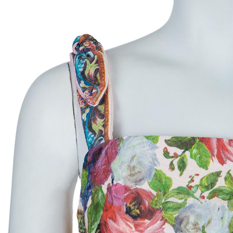 مملوكة مسبقًا Dolce and Gabbana Multicolor Floral Print Brocade Sleeveless Crop Top S