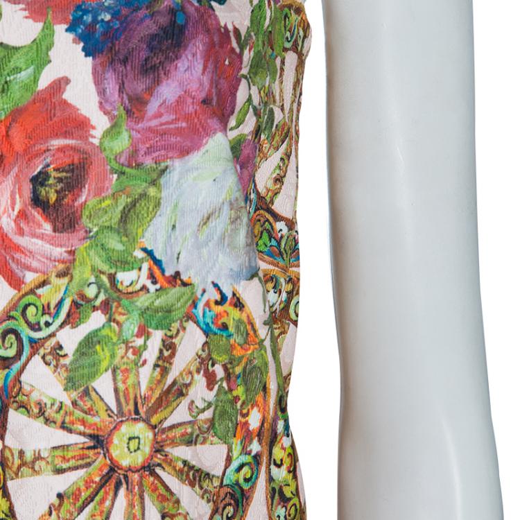 مملوكة مسبقًا Dolce and Gabbana Multicolor Floral Print Brocade Sleeveless Crop Top S