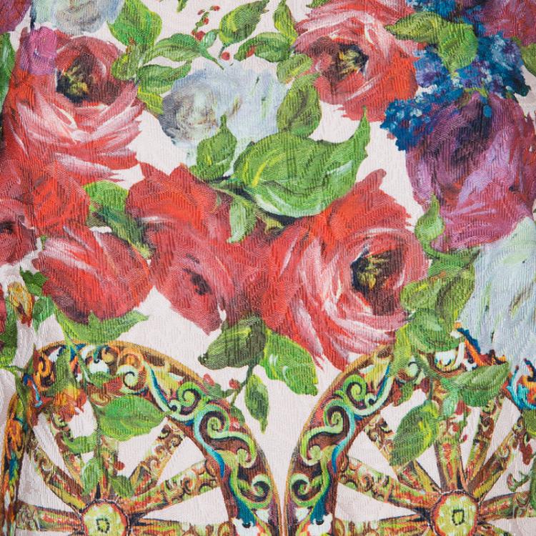 مملوكة مسبقًا Dolce and Gabbana Multicolor Floral Print Brocade Sleeveless Crop Top S