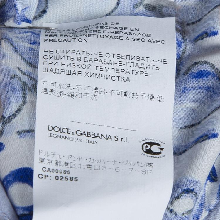 Pre Owned Dolce and Gabbana Blue Tile Printed Cotton Gathered Midi Skirt  M