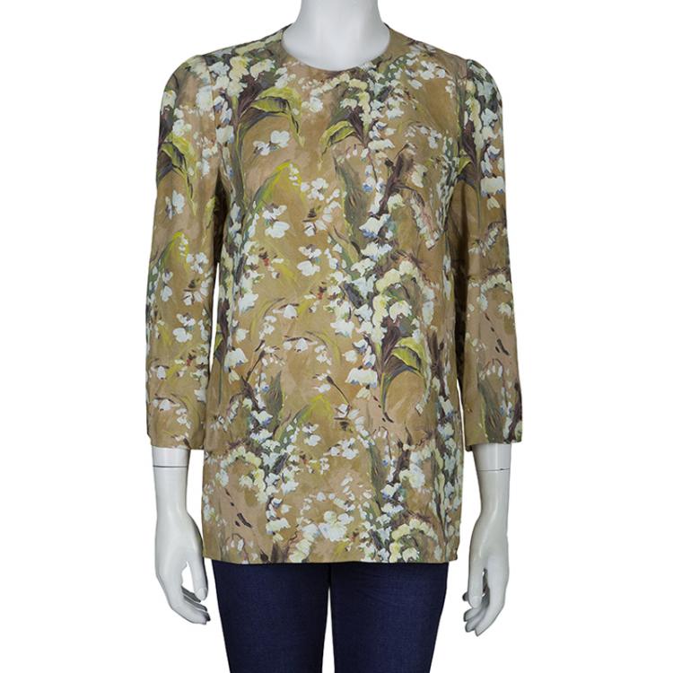 Pre Owned Dolce and Gabbana Brown Floral Print Top M