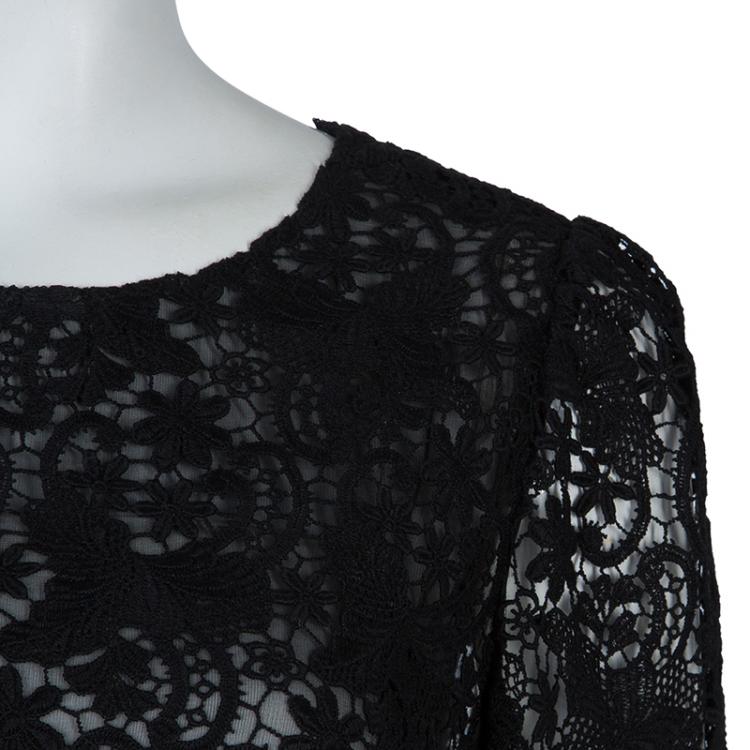 Pre Owned Dolce and Gabbana Black Long Sleeve Lace Dress  L