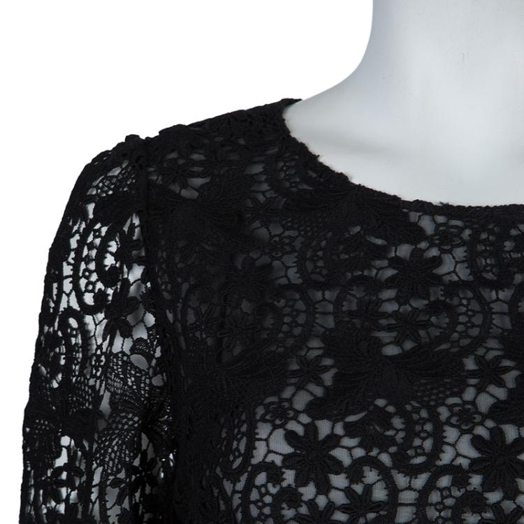 Pre Owned Dolce and Gabbana Black Long Sleeve Lace Dress  L