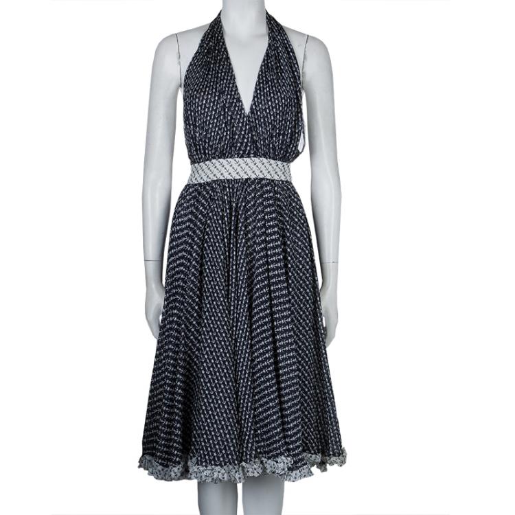 Pre Owned Dolce and Gabbana Navy Blue Anchor Print Gathered Halter Dress  M