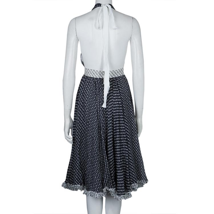 Pre Owned Dolce and Gabbana Navy Blue Anchor Print Gathered Halter Dress  M
