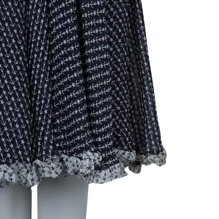 Pre Owned Dolce and Gabbana Navy Blue Anchor Print Gathered Halter Dress  M