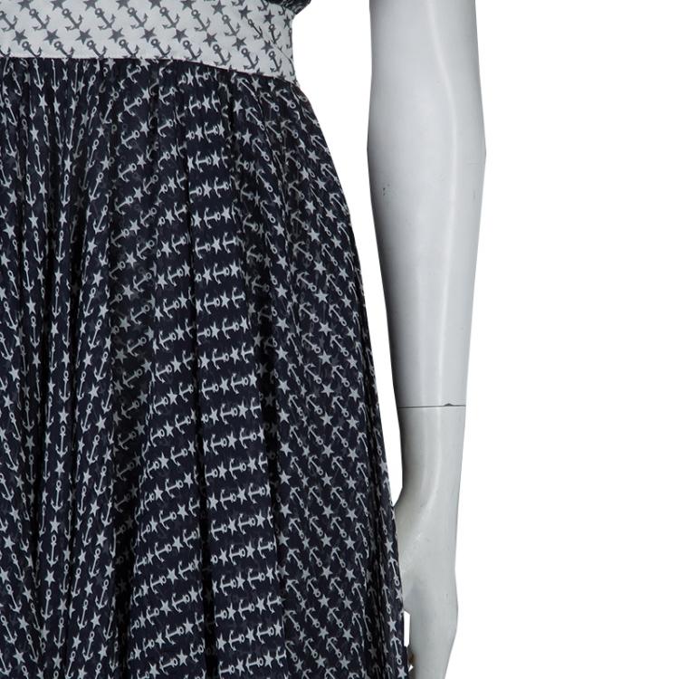 Pre Owned Dolce and Gabbana Navy Blue Anchor Print Gathered Halter Dress  M