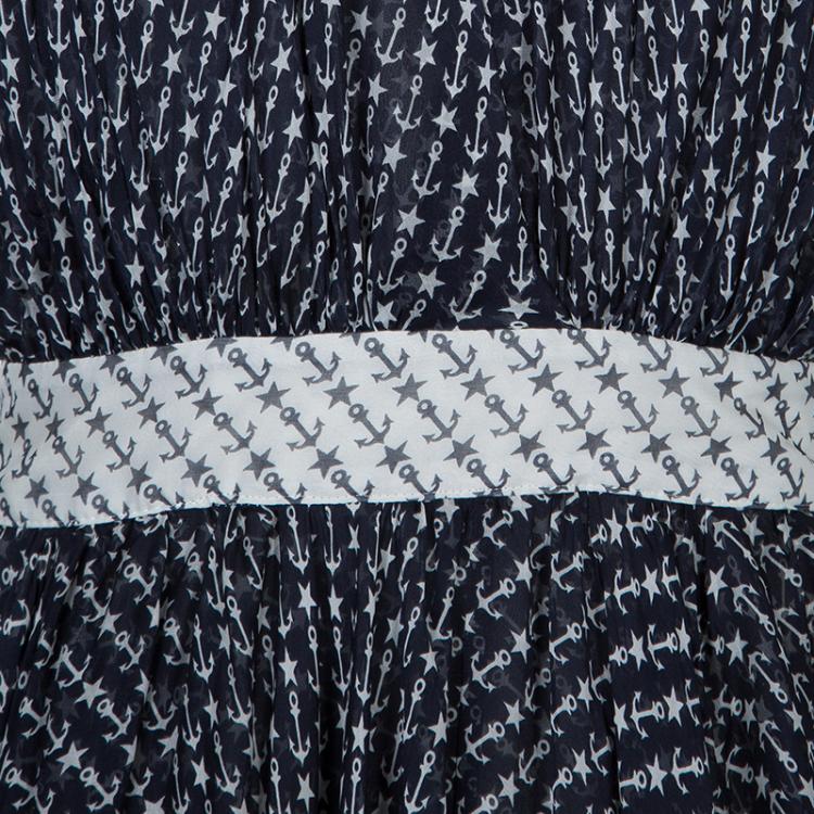 Pre Owned Dolce and Gabbana Navy Blue Anchor Print Gathered Halter Dress  M