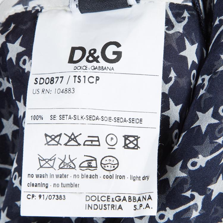 Pre Owned Dolce and Gabbana Navy Blue Anchor Print Gathered Halter Dress  M