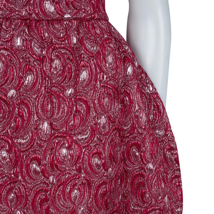 Pre Owned Dolce and Gabbana Red Embossed Lurex Jacquard Balloon Skirt S