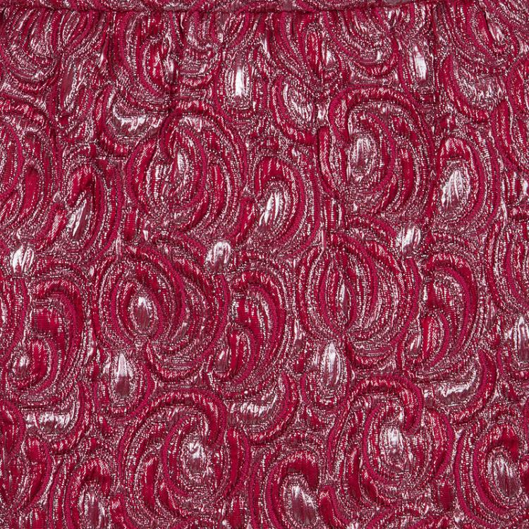 Pre Owned Dolce and Gabbana Red Embossed Lurex Jacquard Balloon Skirt S