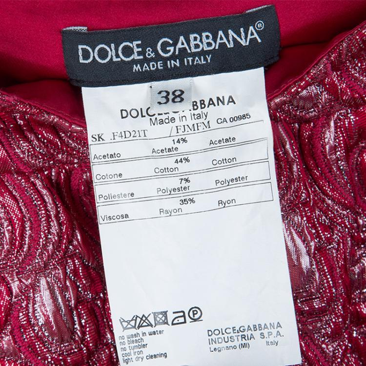 Pre Owned Dolce and Gabbana Red Embossed Lurex Jacquard Balloon Skirt S