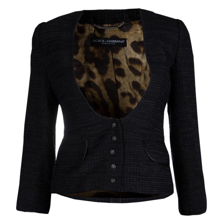 Pre Owned Dolce and Gabbana Black Textured Skirt Suit S
