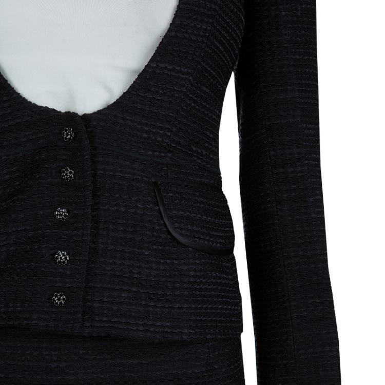 Pre Owned Dolce and Gabbana Black Textured Skirt Suit S