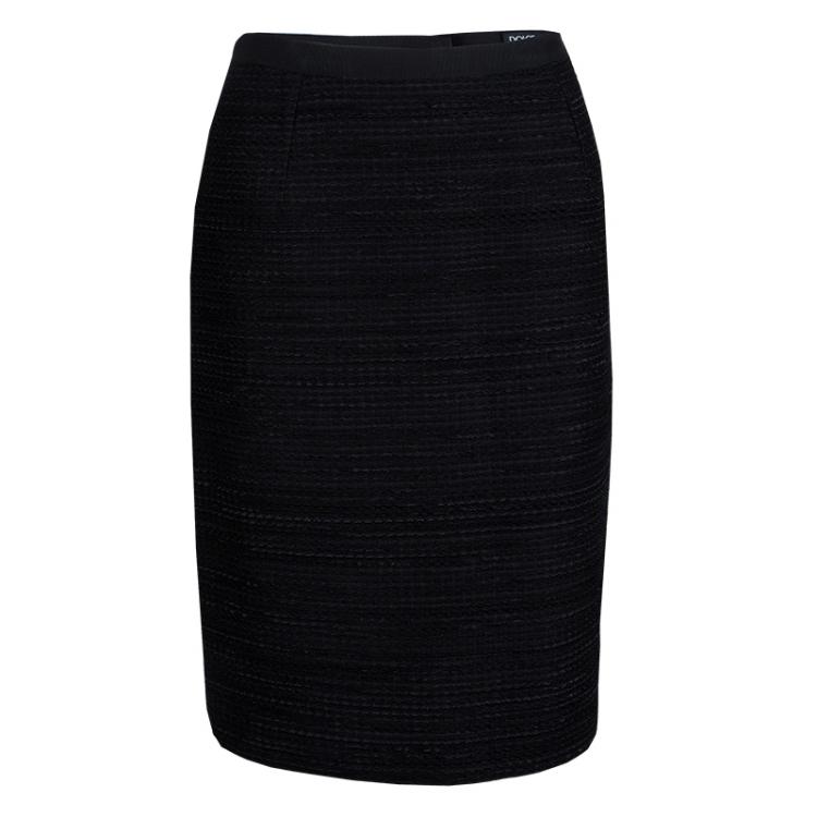 Pre Owned Dolce and Gabbana Black Textured Skirt Suit S