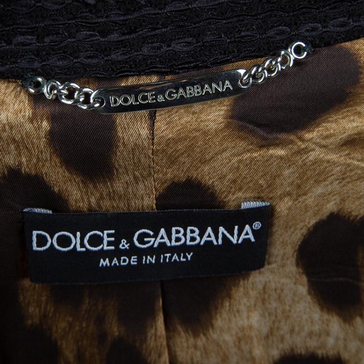 Pre Owned Dolce and Gabbana Black Textured Skirt Suit S
