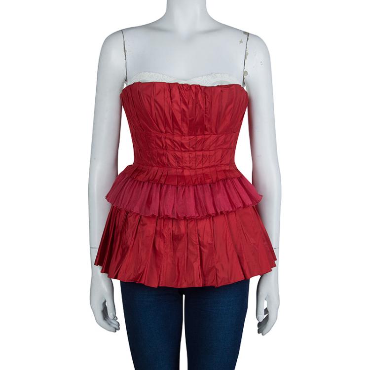 Pre Owned Dolce and Gabbana Red Pleated Tiered Corset S