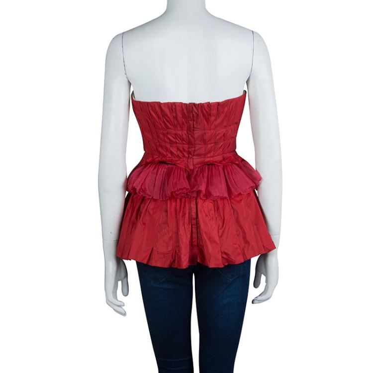 Pre Owned Dolce and Gabbana Red Pleated Tiered Corset S