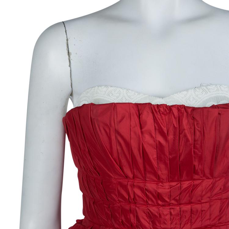 Pre Owned Dolce and Gabbana Red Pleated Tiered Corset S