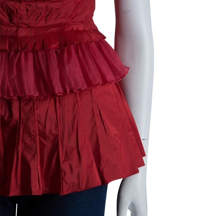 Pre Owned Dolce and Gabbana Red Pleated Tiered Corset S