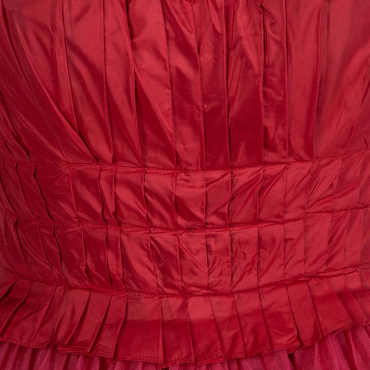 Pre Owned Dolce and Gabbana Red Pleated Tiered Corset S