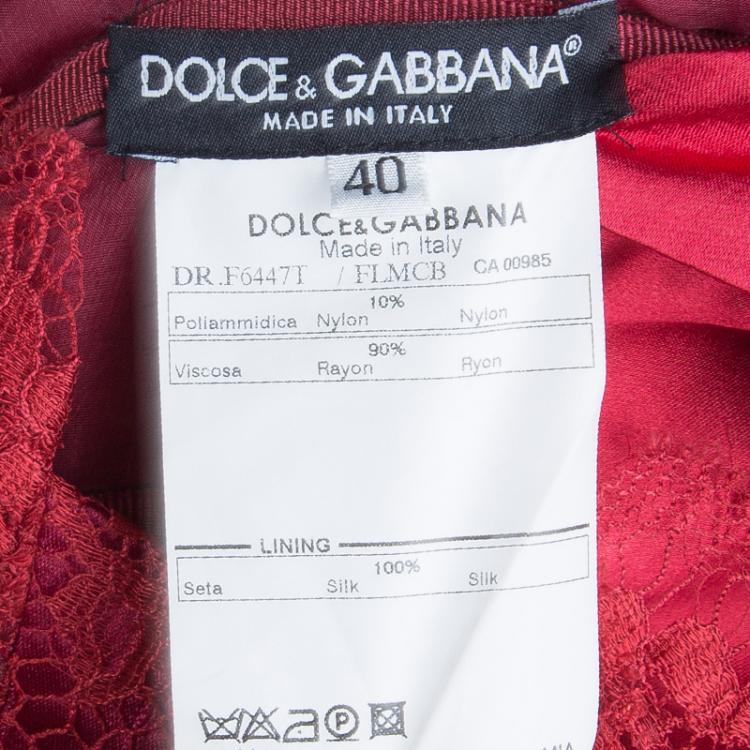 Pre Owned Dolce and Gabbana Red Floral Brooch Detail Strapless Lace Dress S