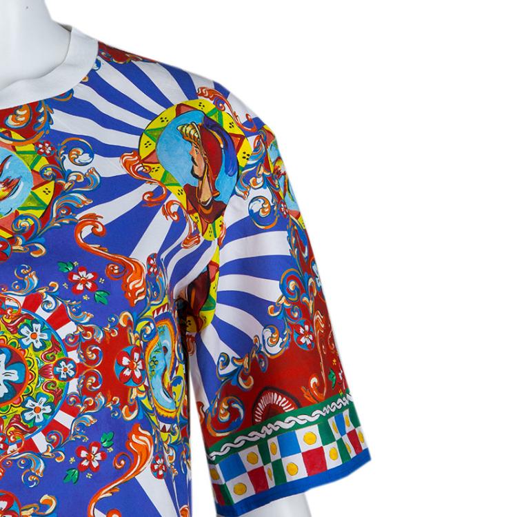 Pre Owned Dolce and Gabbana Multicolor Sicilian Cart Print Cotton Top XS