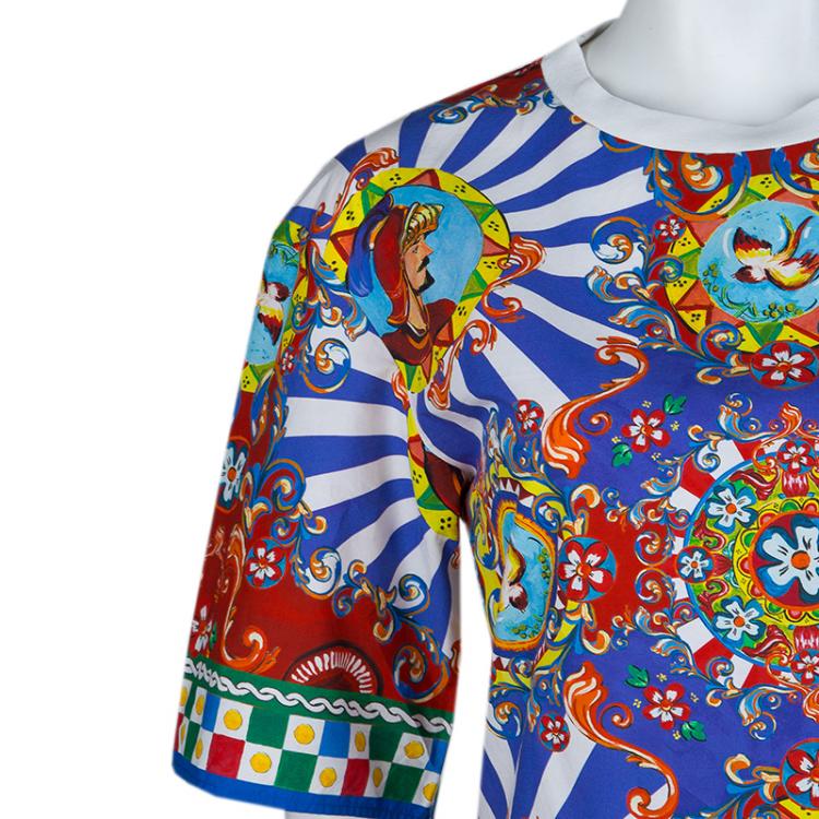 Pre Owned Dolce and Gabbana Multicolor Sicilian Cart Print Cotton Top XS