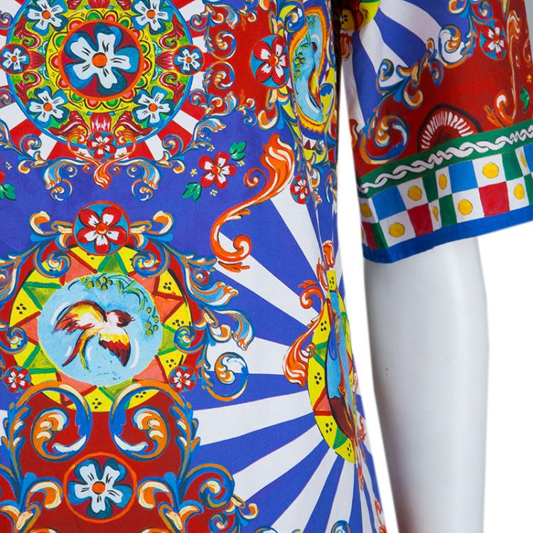 Pre Owned Dolce and Gabbana Multicolor Sicilian Cart Print Cotton Top XS
