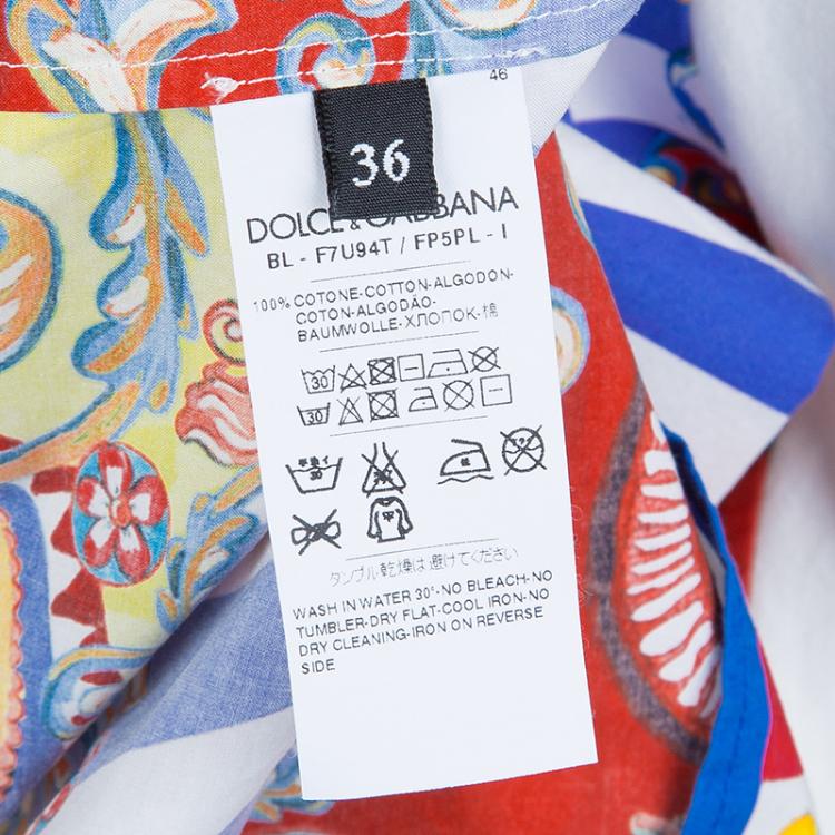 Pre Owned Dolce and Gabbana Multicolor Sicilian Cart Print Cotton Top XS