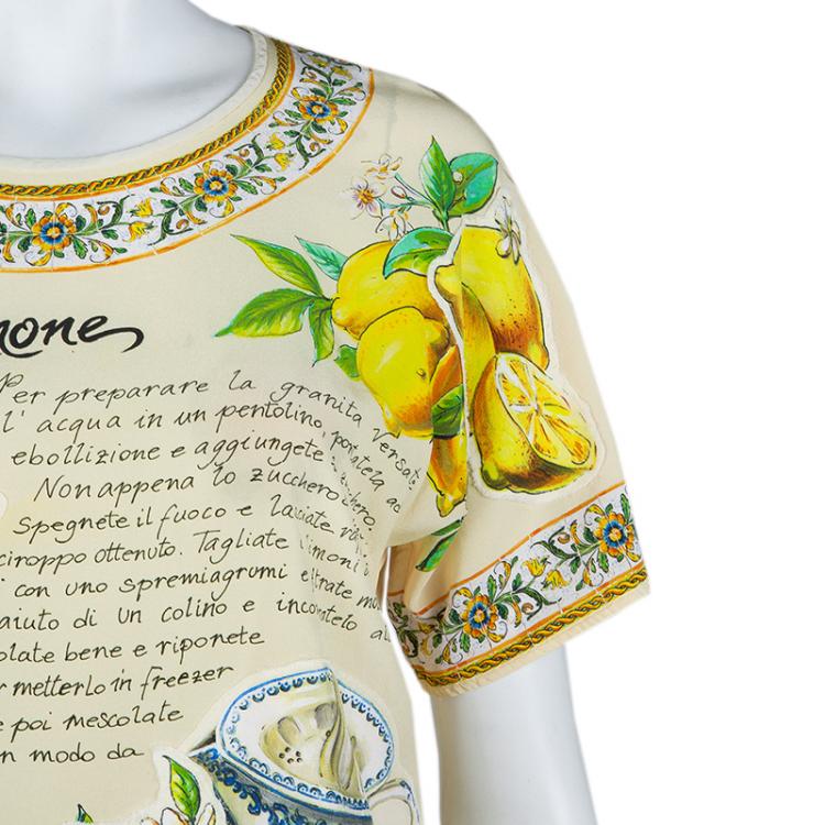 Pre Owned Dolce and Gabbana Beige Lemon Print Silk Top S