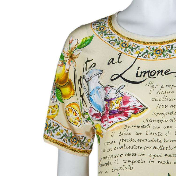 Pre Owned Dolce and Gabbana Beige Lemon Print Silk Top S