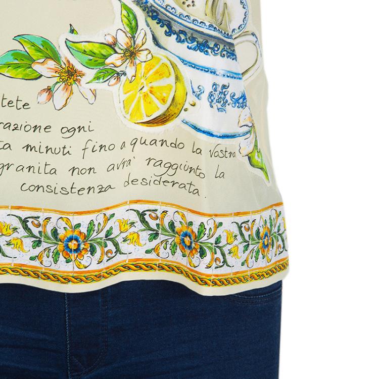 Pre Owned Dolce and Gabbana Beige Lemon Print Silk Top S