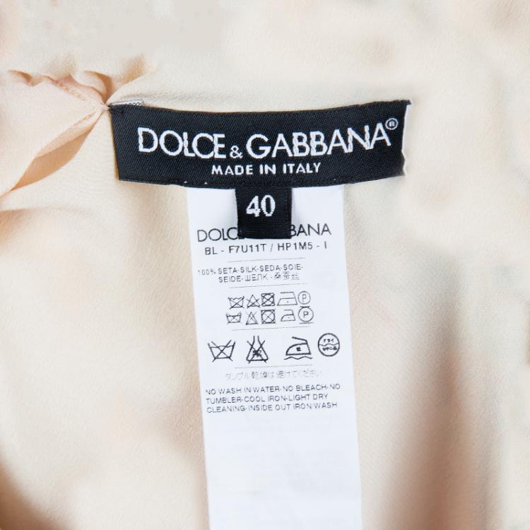 Pre Owned Dolce and Gabbana Beige Lemon Print Silk Top S