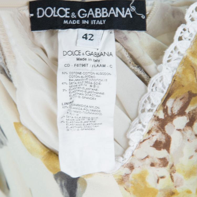 Pre Owned Dolce And Gabbana Beige Floral Print Lace Insert Dress M