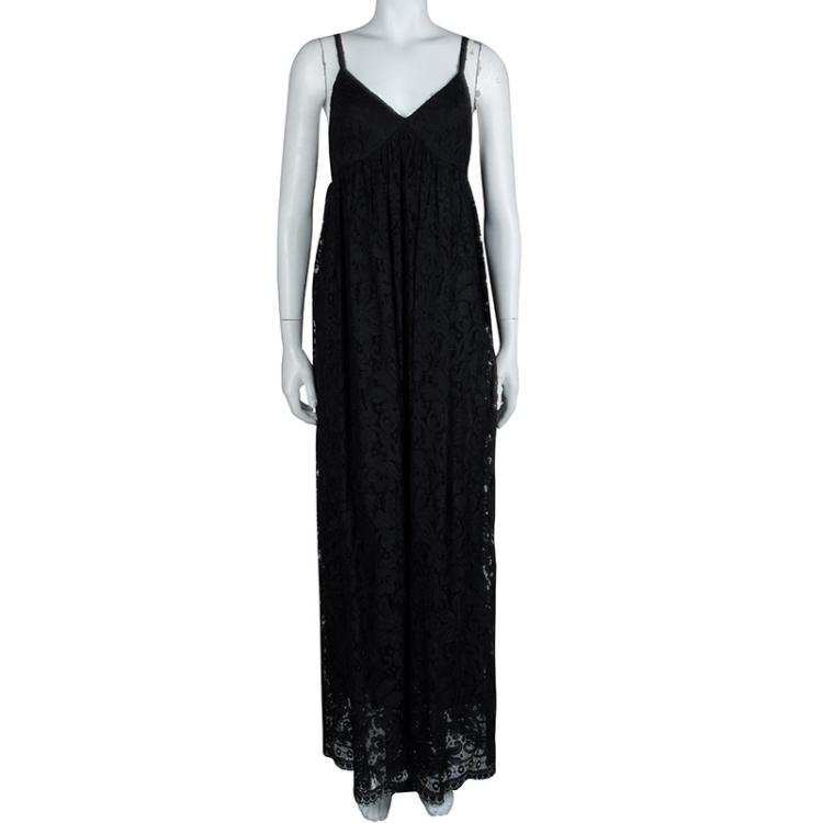 Pre Owned Dolce and Gabbana Black Lace Maxi Dress L