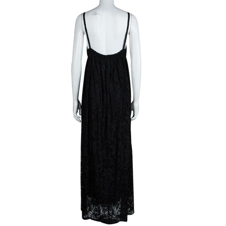Pre Owned Dolce and Gabbana Black Lace Maxi Dress L