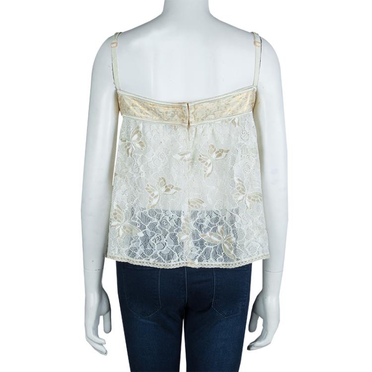 مملوكة مسبقًا Dolce and Gabbana Cream and Gold Lace Bustier Top L