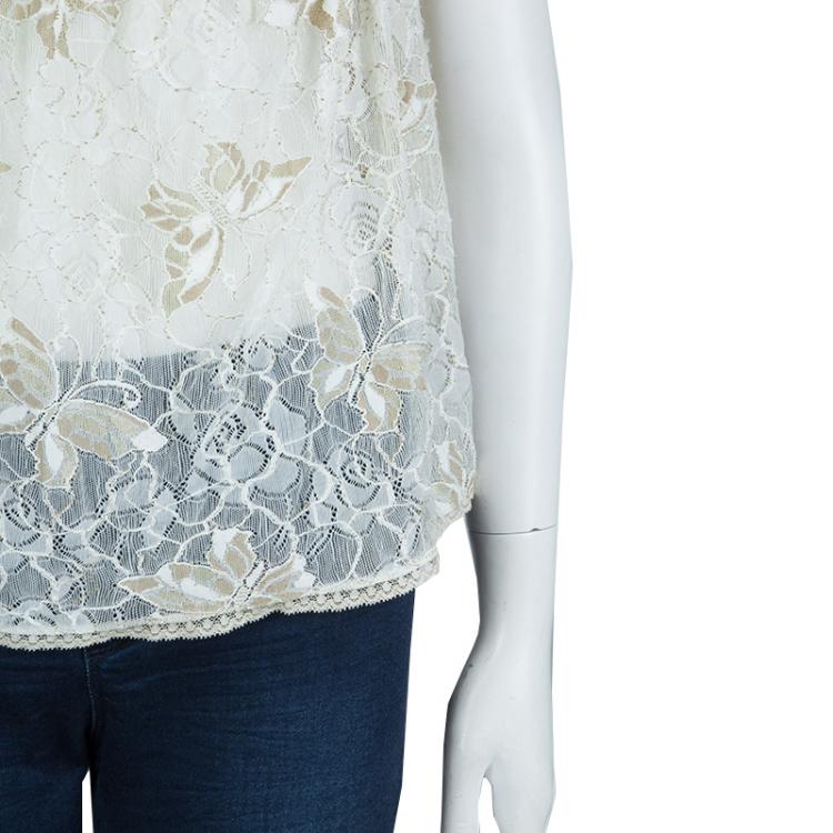 مملوكة مسبقًا Dolce and Gabbana Cream and Gold Lace Bustier Top L