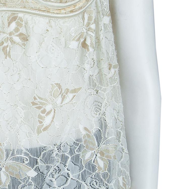 مملوكة مسبقًا Dolce and Gabbana Cream and Gold Lace Bustier Top L