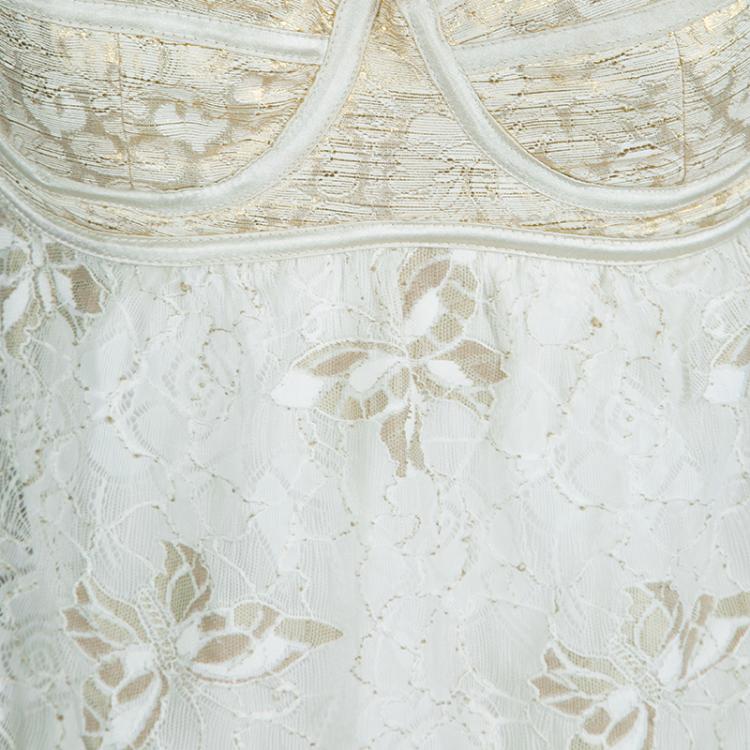مملوكة مسبقًا Dolce and Gabbana Cream and Gold Lace Bustier Top L