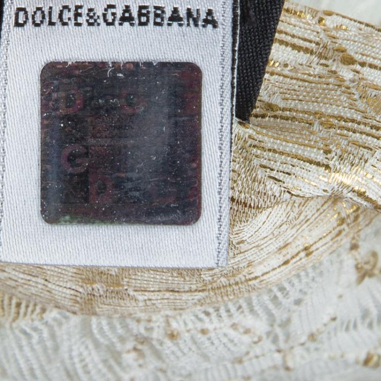 مملوكة مسبقًا Dolce and Gabbana Cream and Gold Lace Bustier Top L
